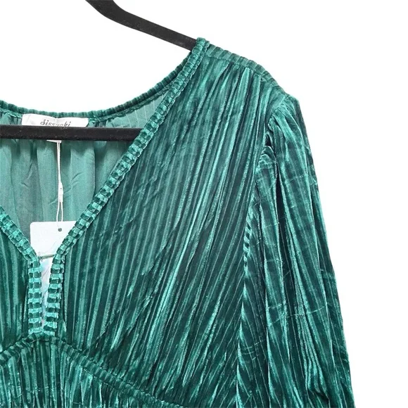 SISSYAKI Emerald Green Velvet Formal Maxi Dress V Neck Short Puff Sleeve XL - Picture 7 of 9